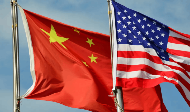 Chinese and American flags