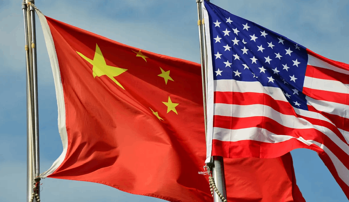 Chinese and American flags